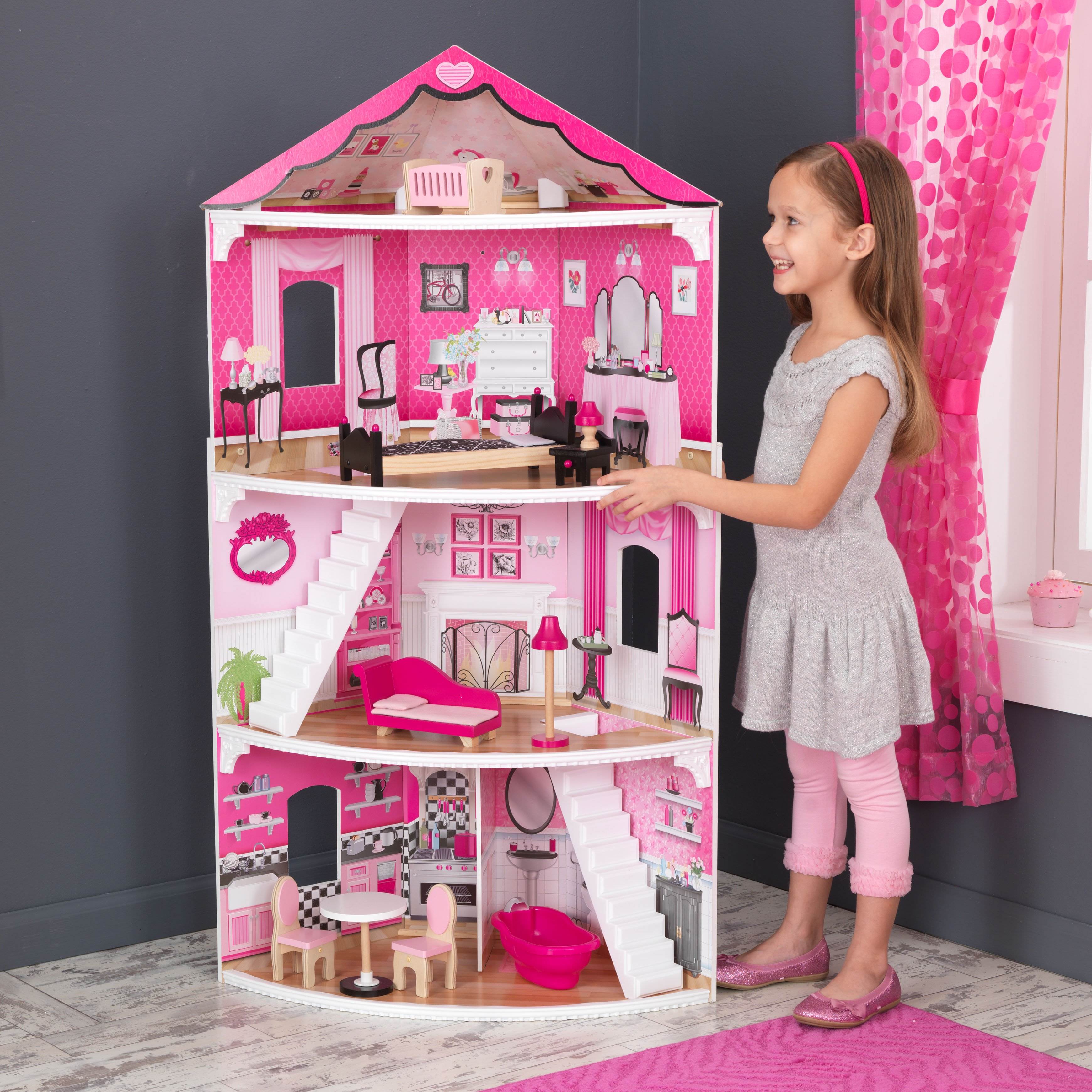 kidkraft think pink corner dollhouse