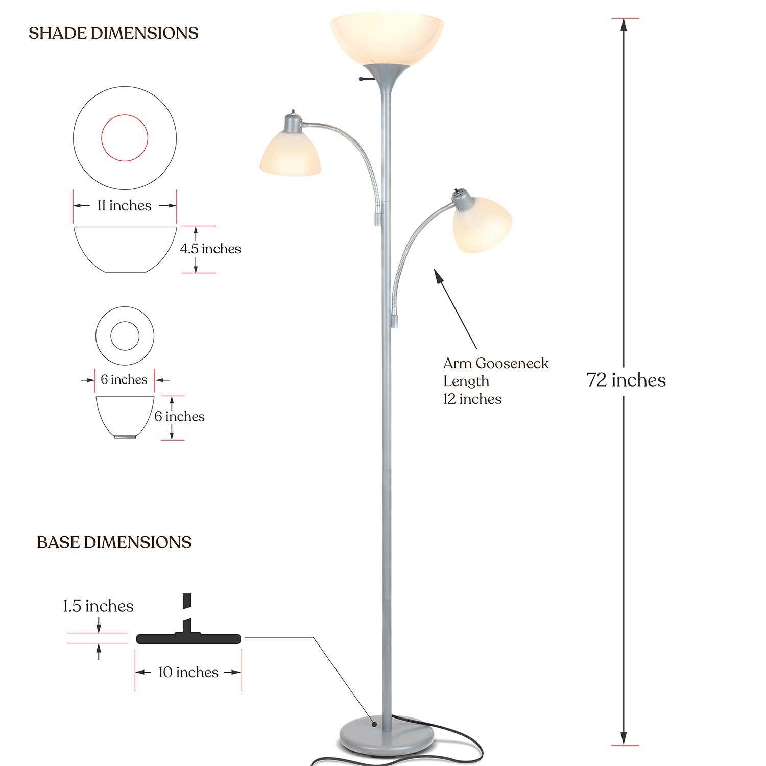 Brightech Sky Dome Double Led Torchiere 72 Inch Floor Lamp Platinum Silver