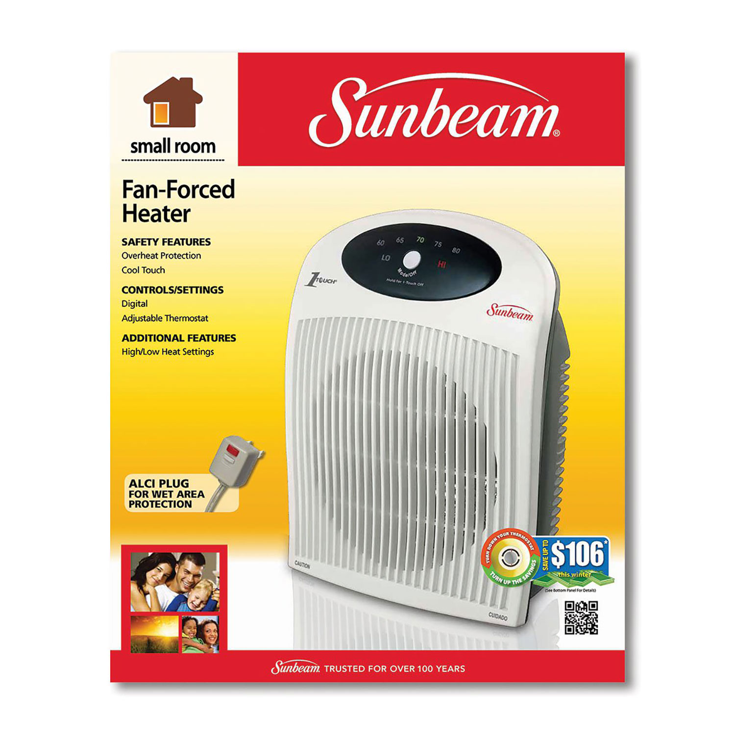 Sunbeam Fan Forced 1touch Electronic Portable Heater Fan