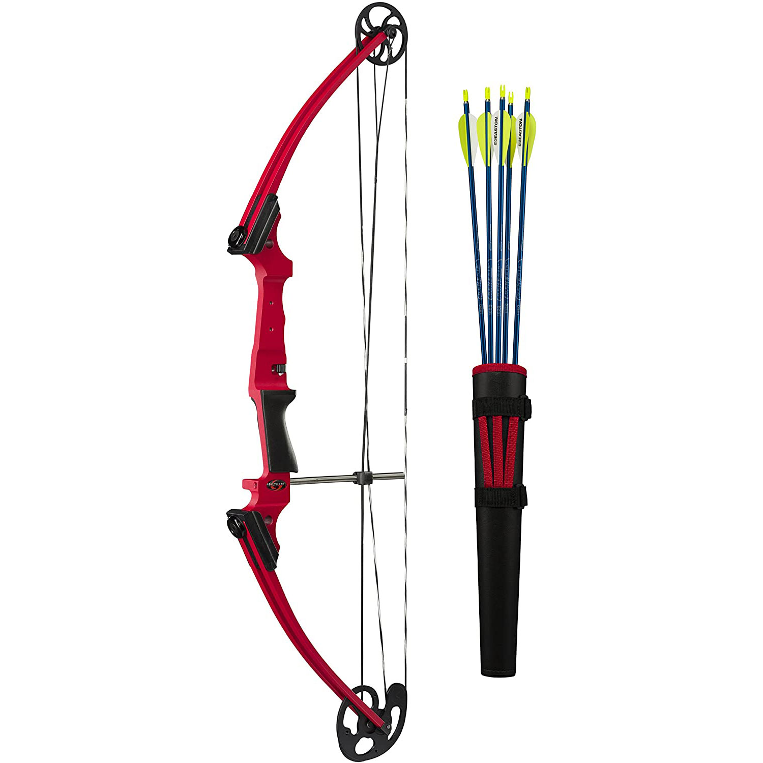 Genesis Original Compound Archery Bow Kit With Arrows Bow Quiver Left Hand Red