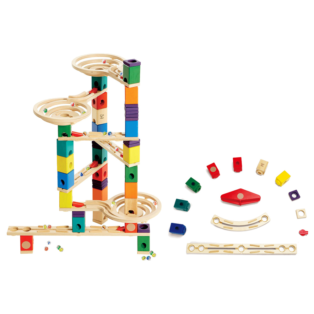 hape quadrilla wooden marble run construction