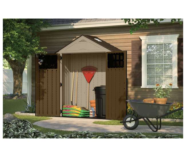 Suncast Sierra 6 x 3 Foot Storage Shed and Suncast 122 Gallon Deck Box ...