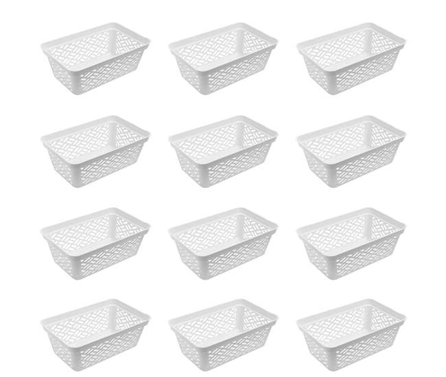 Ezy Storage Medium Decorative Plastic Brickor Shelf Pantry Basket Bin 12 Pack