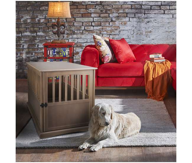 Casual Home Lattice Wooden Pet Crate Dog House End Table Night Stand Taupe Gray 600 218