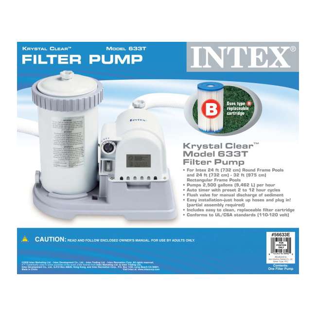 Intex 633T | 2500 GPH Swimming Pool Pump With 6 Type B Filter Cartridges