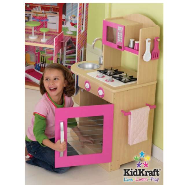 Kidkraft Modern Pink Wooden Girls Kids Play Kitchen