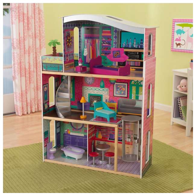 KidKraft Glitter Dream Girls Wood Pretend Play Dollhouse w/ Furniture ...