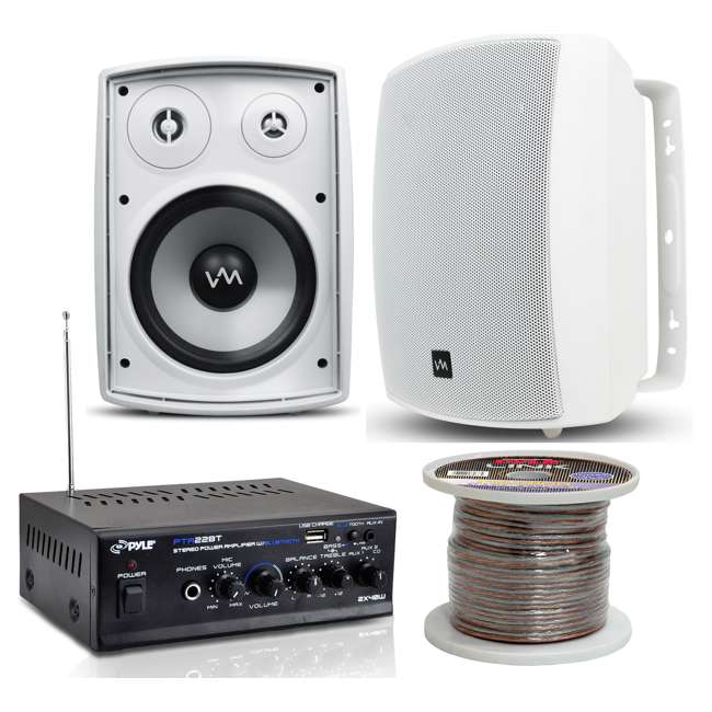 VM Audio SRWOD5 White Bluetooth Pool Patio Theater Outdoor Speaker System SRWOD5 + PSC14100