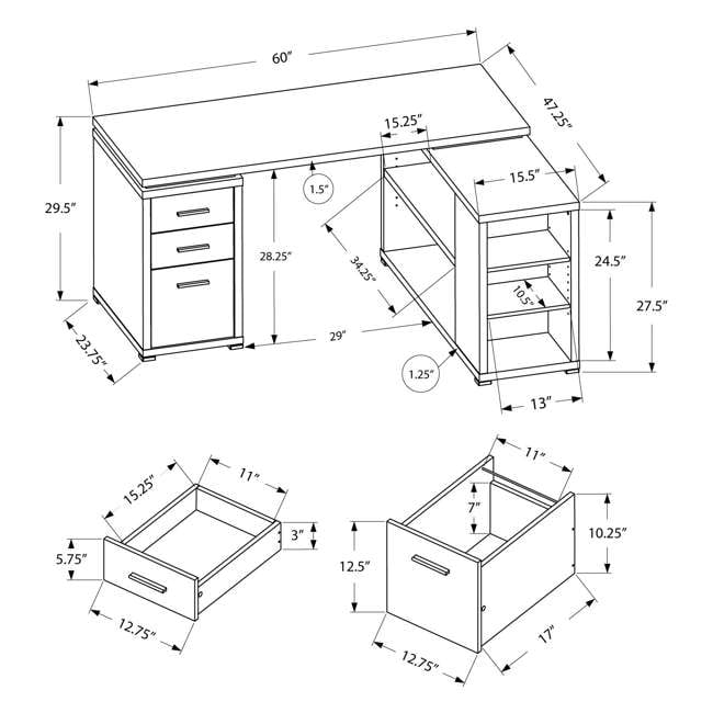 Monarch 60 Inch Contemporary L Shaped Corner Computer Desk Vm 7319