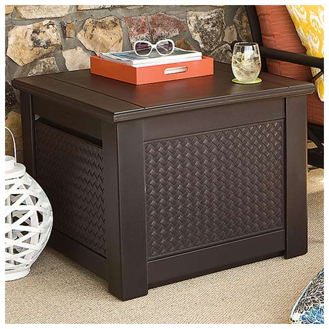 Rubbermaid Wicker Weaved Patio Chic Outdoor Storage Cube Deck Box, Dark