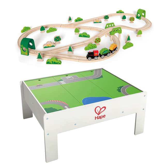 Hape Railway Play Table with Forest Railway Wooden Train Set : HAP ...