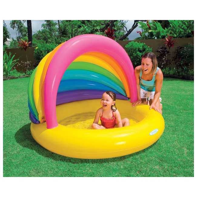 Intex Rainbow Inflatable Kids Swimming Pool with Canopy ...