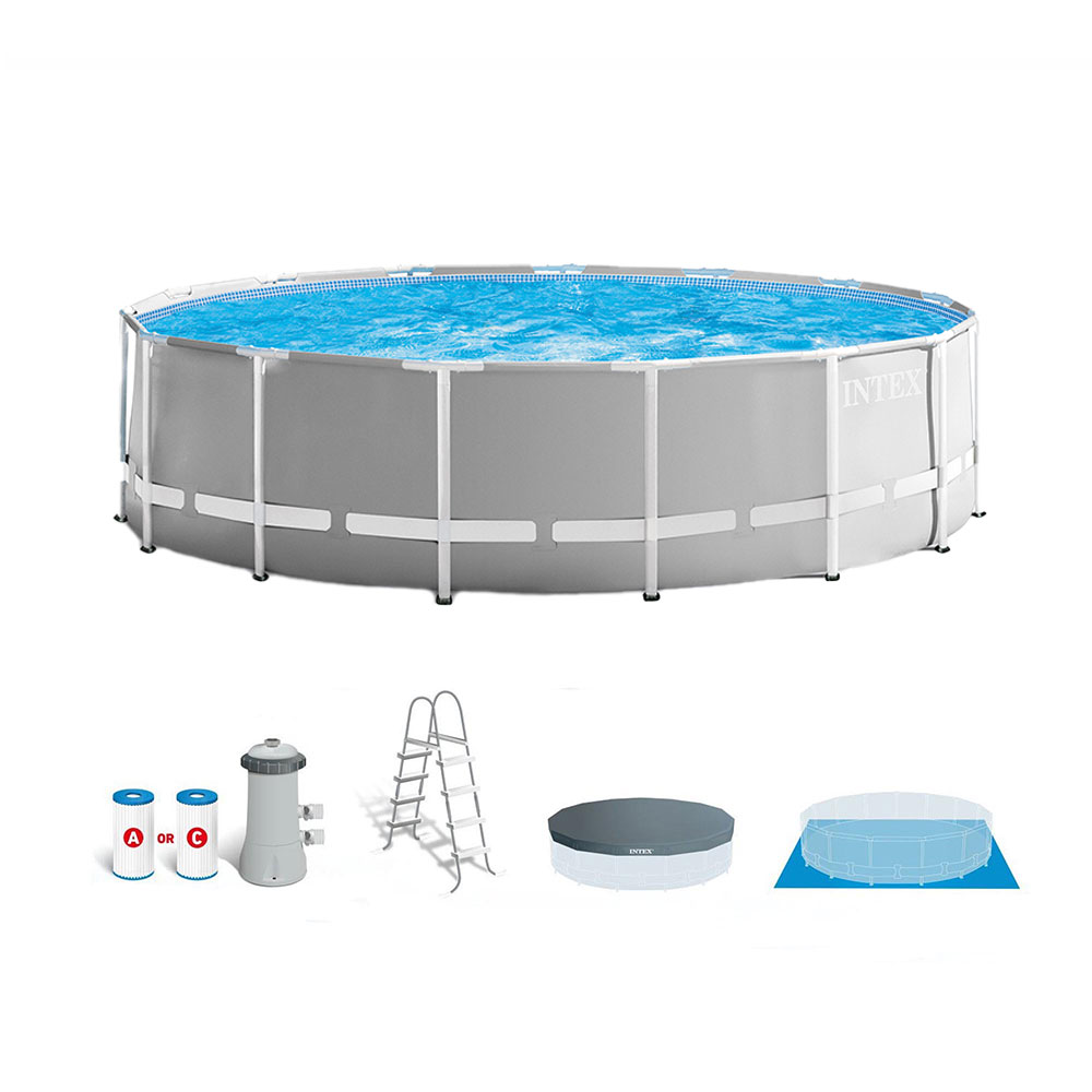 Intex 15 Foot x 48 Inch Prism Above Ground Swimming Pool Set & Ladder ...