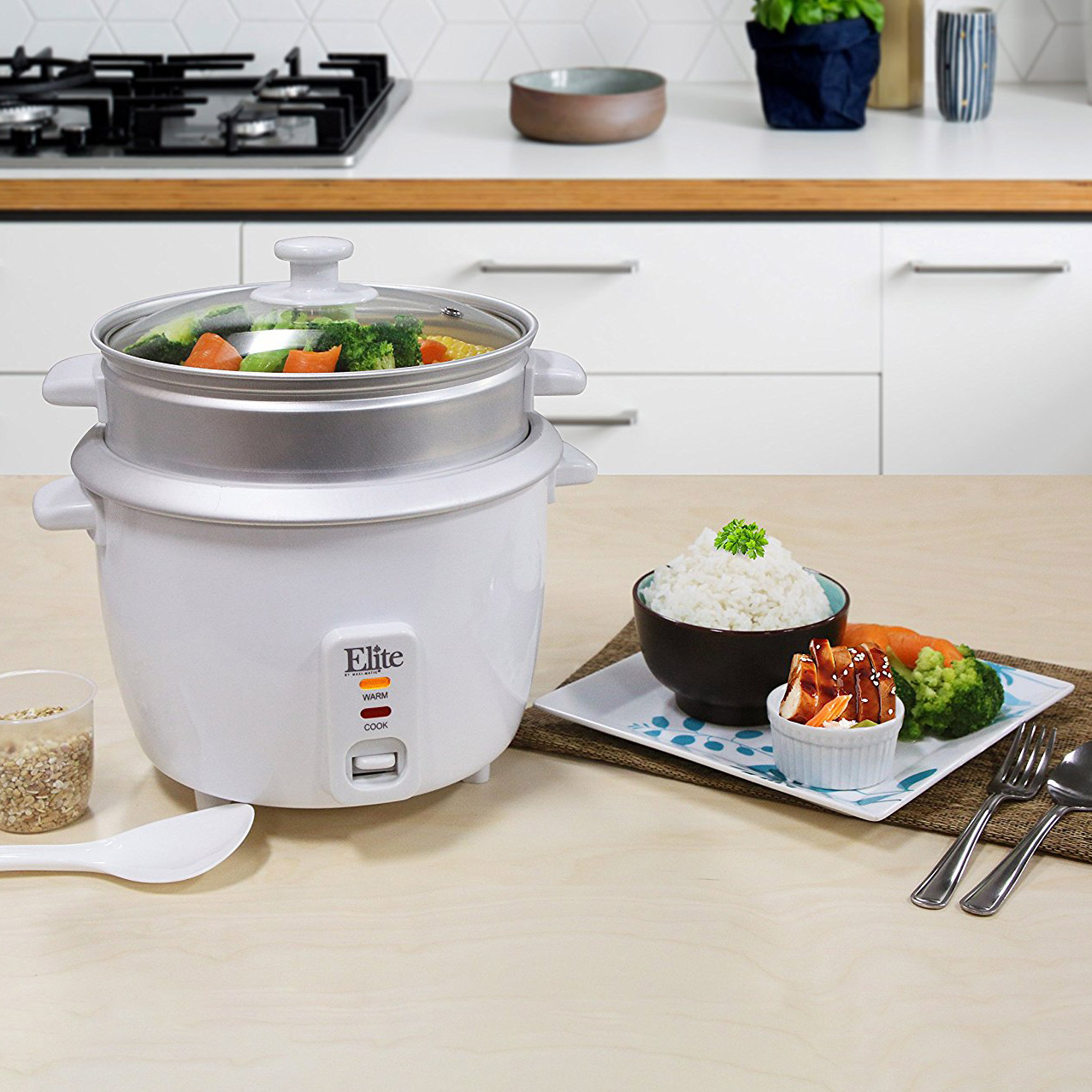 Elite Cuisine ERC-008ST Maxi-Matic 16 Cup Rice Cooker w/ Food Steam ...