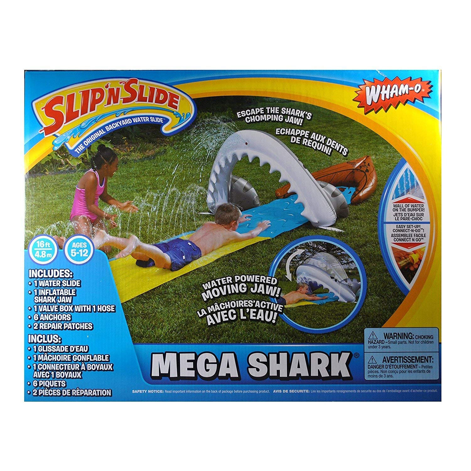 wham o 16 foot backyard and lawn mega shark slip n slide outdoor water slide toy