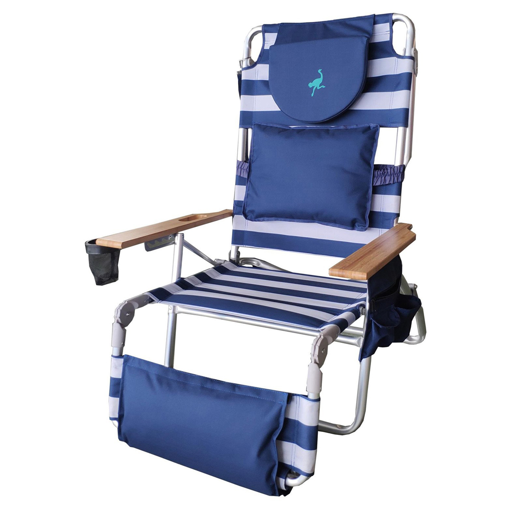 Ostrich Deluxe Padded 3-N-1 Outdoor Lounge Reclining Beach Chair, Blue