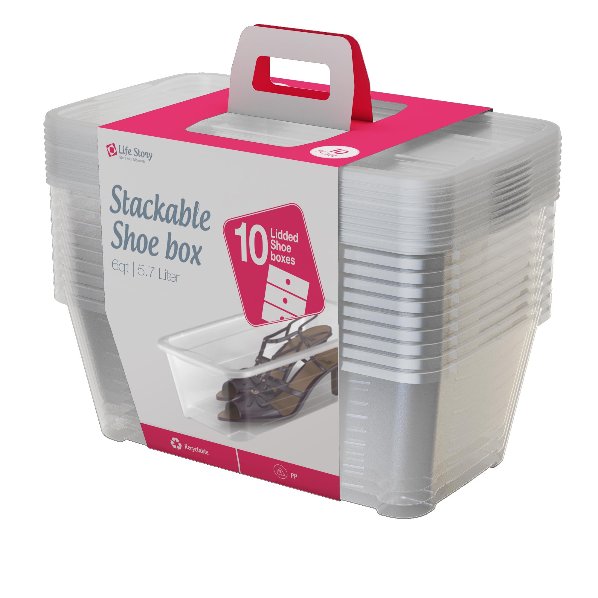 Life Story 6 Quart Clear Shoe Storage Box Stacking Container with Lid, 10 Pack 702565941964 eBay