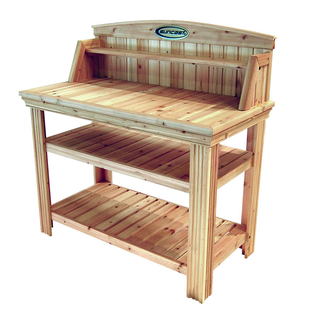 Suncast PT4500 Cedar Potting Bench with Natural Finish and Two Storage