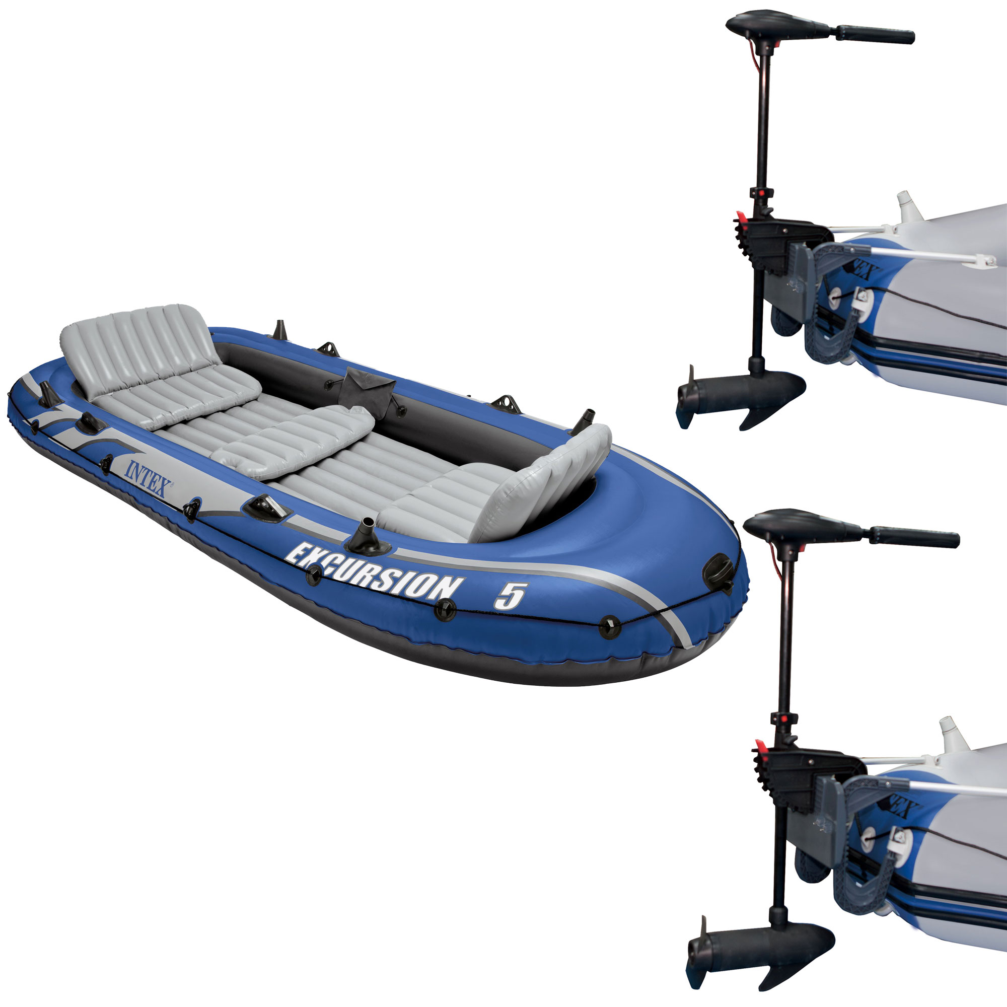 Details About Intex Excursion 5 Inflatable Boat Set 2 Transom Mount 8 Speed Trolling Motors