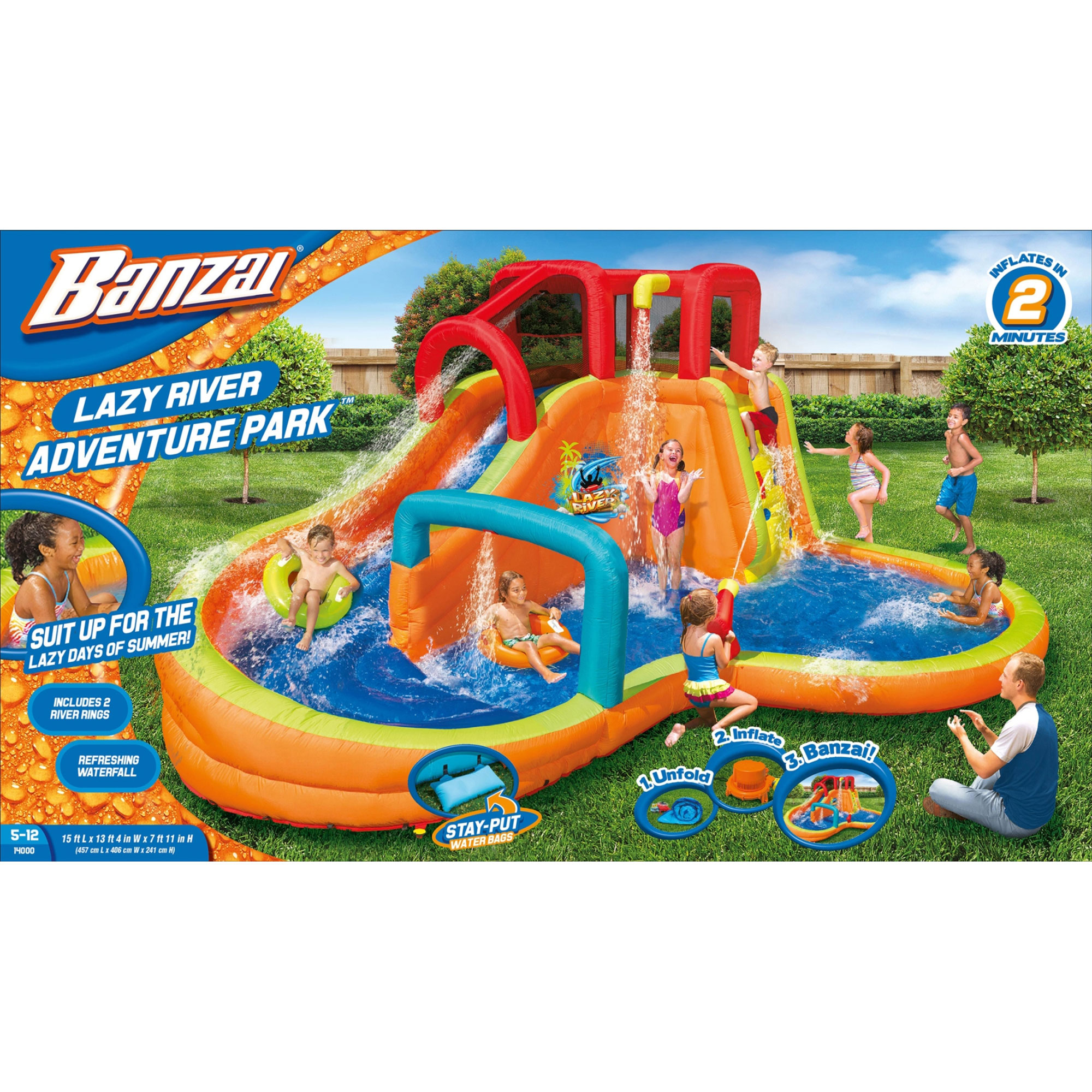 banzai inflatable outdoor lazy river adventure water park slide & pool