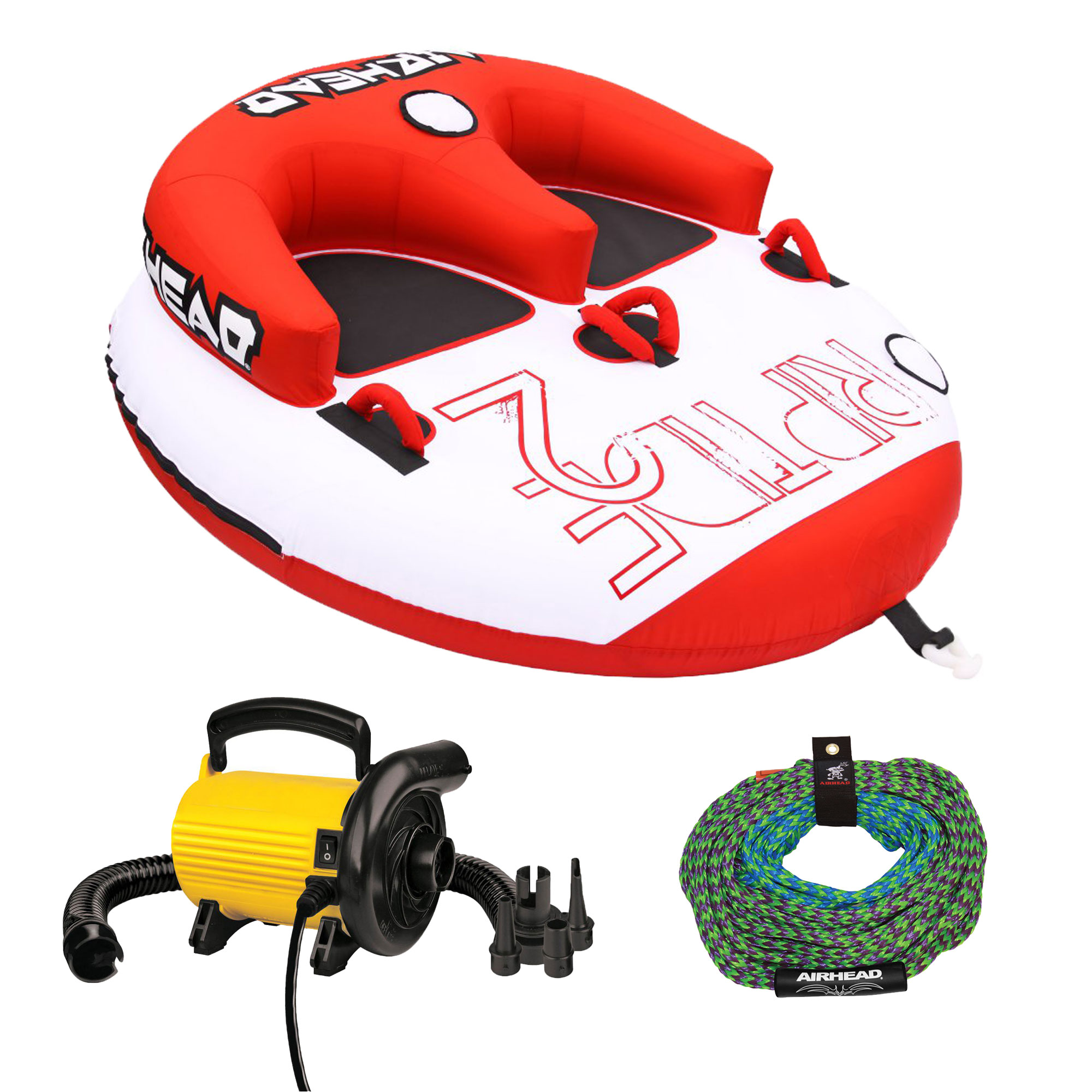 Airhead Riptide 2 Double Rider Inflatable Boat Towable Tube w/ Tow Rope ...