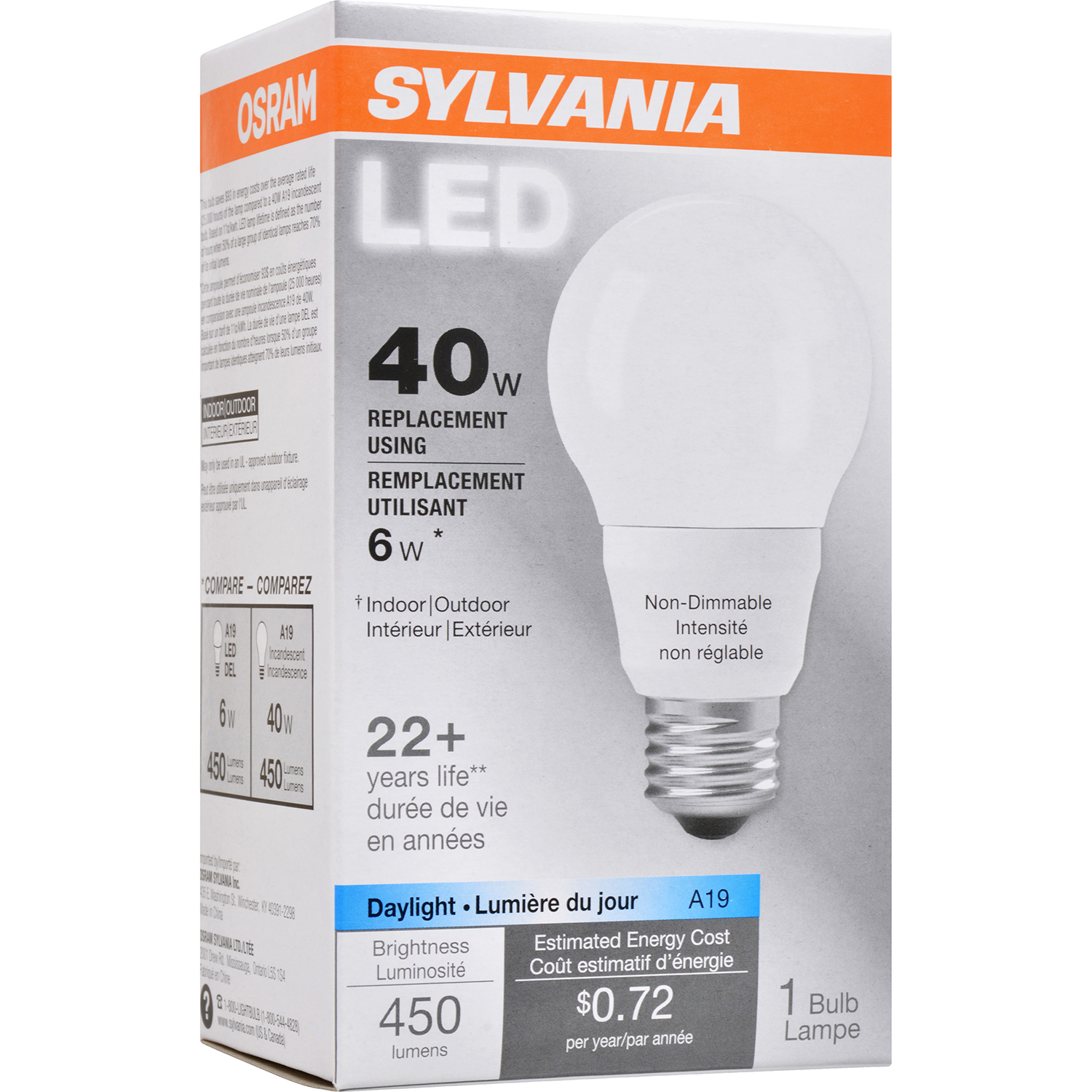 Sylvania A19 40w 120v E26 Non Dimmable White Daylight Led Light Bulbs