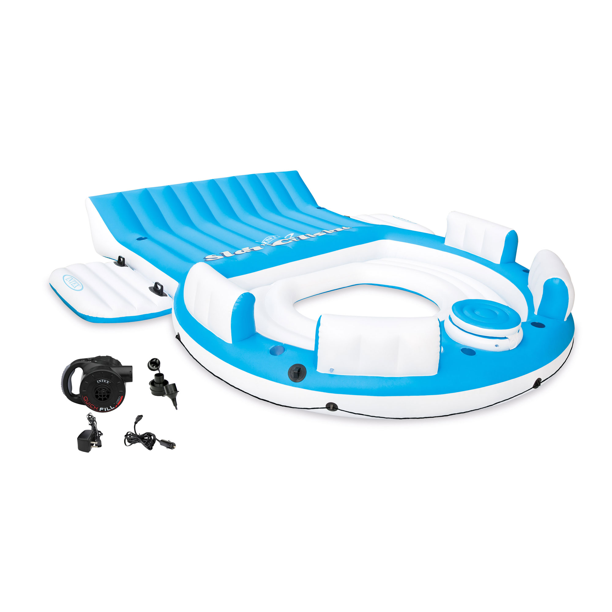 intex inflatable relaxation island raft with backrests and cooler