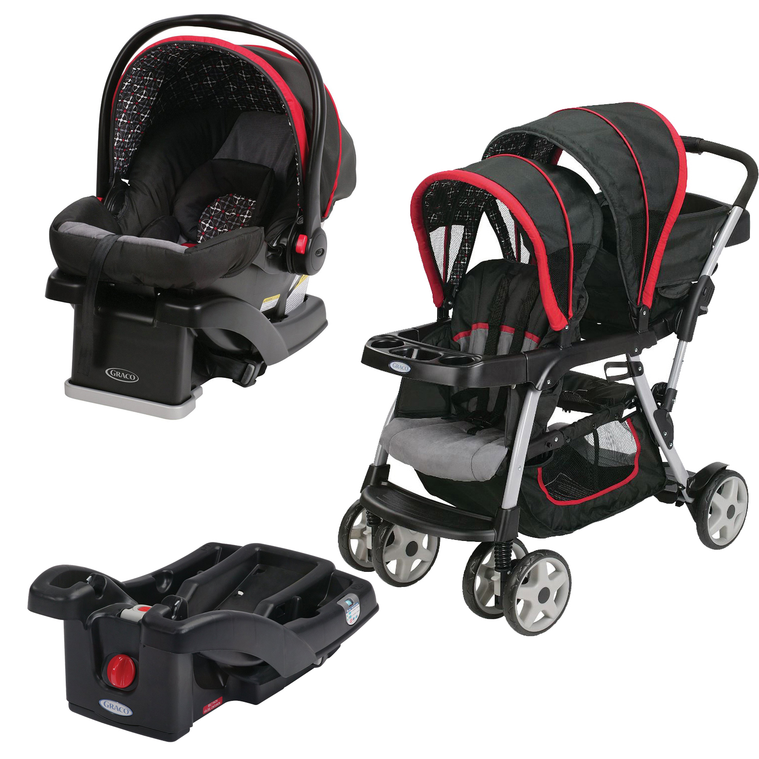 double stroller with car seat and base