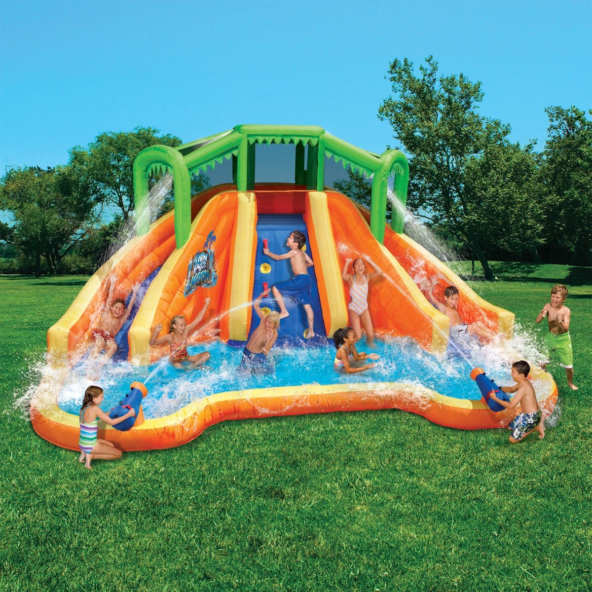 Banzai Twin Falls Lagoon Inflatable Water Slide with Climbing Wall and ...